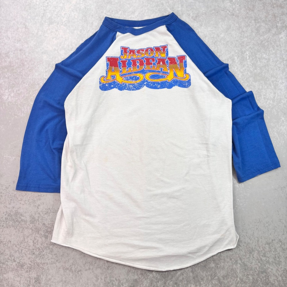 Jason Aldean Macon Music Since 77 Raglan Baseball Shirt Large Blue White Country